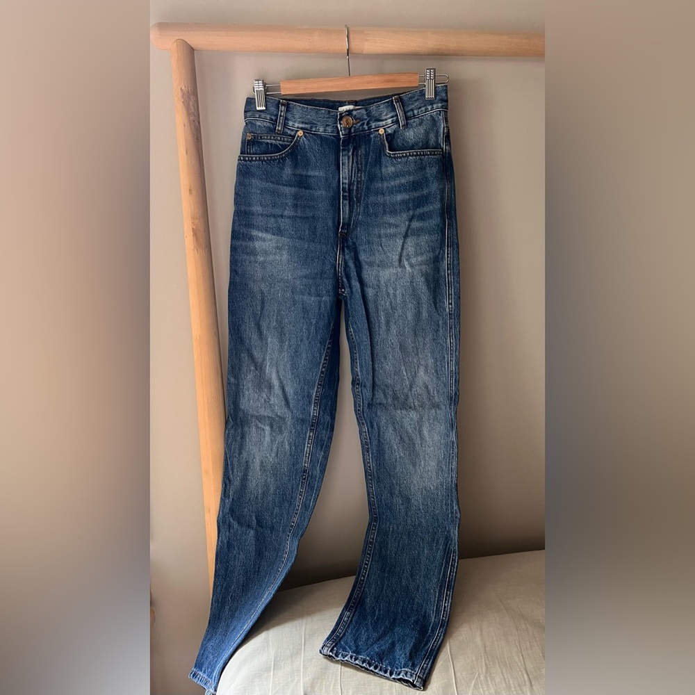 Sandro Paris High Waisted straight leg medium wash denim jeans FR 36 US 4